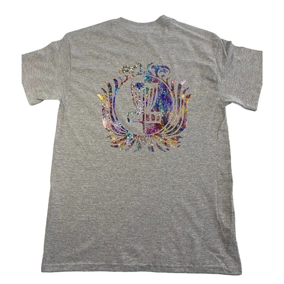 Disc Golf Shirt RAINBOW HOLOGRAPHIC Basket Logo Graphic T-Shirt M GREY - Picture 6 of 11